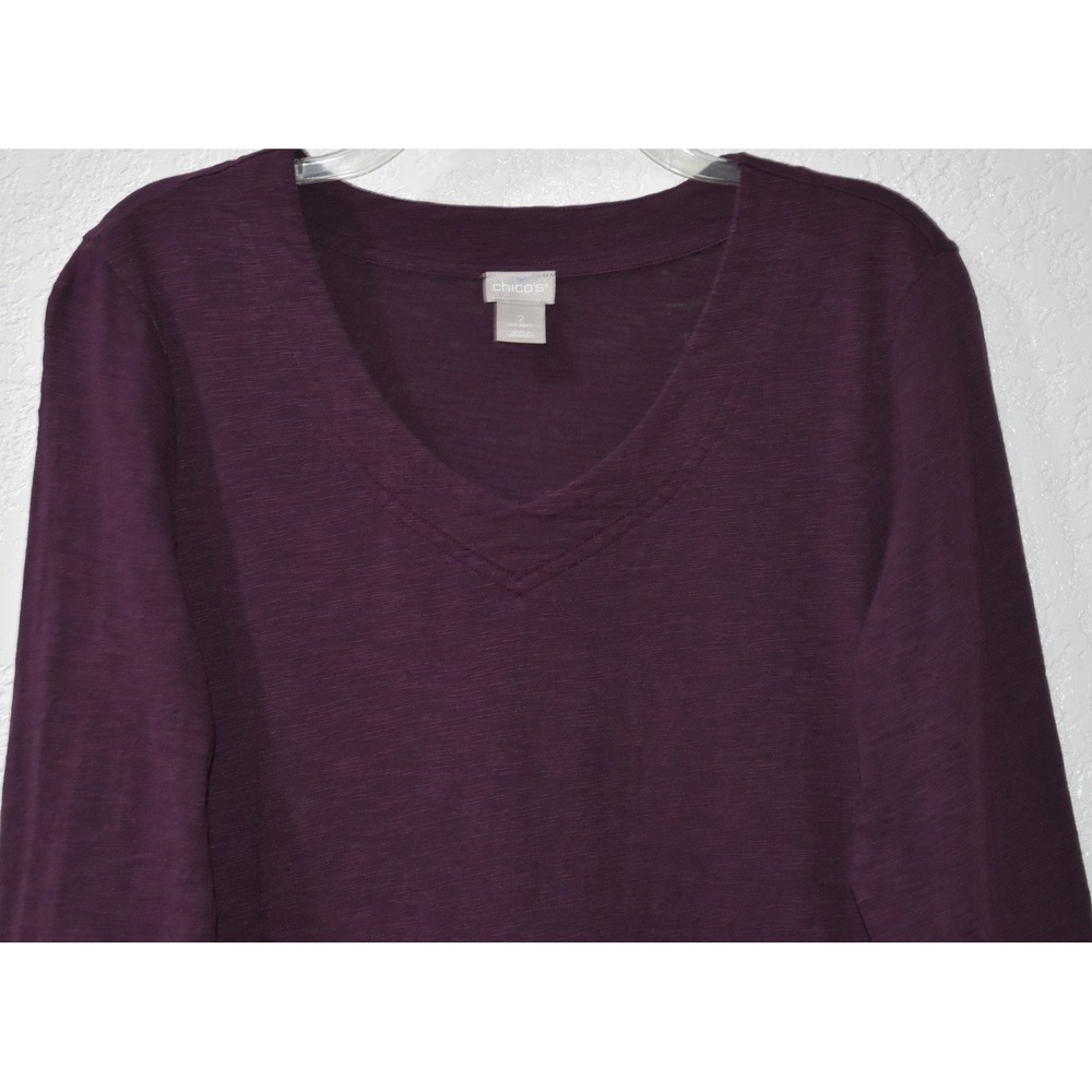 Chicos 2/Large V-Neck Top 3/4 Sleeve Soft Cozy Cotton Modal Slub Knit Pullover